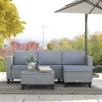 Outsunny 5-Piece Rattan Patio Furniture Set with Corner Sofa, Footstools, Coffee Table, for Poolside, Grey(m-10)