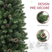 HOMCOM Sapin de Noël artificiel 180 cm arbre de Noël Slim avec support en acier pliable, 618 branches épines, vert(m-5)
