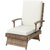 Outsunny 80° Reclining Rattan Lounger - White/Brown(m-11)