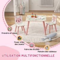 ZONEKIZ Ensemble table et chaises pour enfants, table pour enfant avec 2 chaises, motif animaux pour chambre à coucher rose(m-4)
