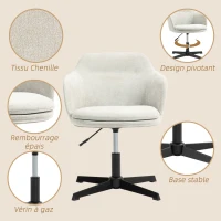 HOMCOM Chaise fauteuil de bureau pivotante en tissu avec hauteur réglable, pour bureau ou chambre, beige(m-6)