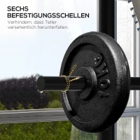 SPORTNOW Hantelscheibenablage, 6 Tragarme, 2 Hülsen für Hantelstangen, bis 200 kg, Stahl, 70 x 60 x 135 cm, schwarz(m-6)