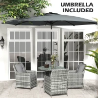 Outsunny 4 Seater Rattan Dining Set with Parasol & Cushions - Mixed Grey(m-6)