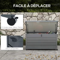 Outsunny Coffre de rangement extérieur 311L, avec vérin à gaz, roulettes et poignée, en acier galvanisé, 120x62x66 cm, gris(m-4)