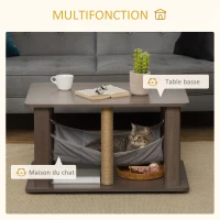PawHut Table d'appoint pour chat maison chat meuble chat table d'appoint centre d'activités avec hamac et griffoirs - 79 x 59 x 45,5 cm gris(m-4)