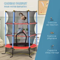 HOMCOM Trampoline Enfant Ø 1,75 × 1,90H m Filet de sécurité Porte zipée Couvre-Ressorts 6 poteaux rembourrés Noir Rouge Bleu(m-7)