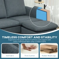 HOMCOM 3 Seater Sofa with Ottoman, 196cm Corduroy L-shaped Sofa Couch with Scatter Back, Reversible Chaise Lounge for Living Room, Home Office, Small Spaces, Charcoal Grey(m-8)