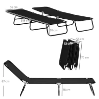 Outsunny Set of Two Metal Frame Folding Sun Loungers - Black(m-3)