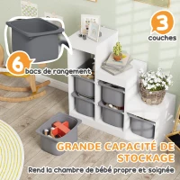 AIYAPLAY Meuble de rangement pour jouets des enfants avec 6 bacs amovibles, 3 niveaux de rangement, 96 x 38,5 x 90, gris(m-4)