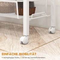 HOMCOM Nischenwagen Mehrzweckwagen Küchenwagen, 3 Regale, Haken, 58 cm x 18,5 cm x 87 cm, Weiß(m-6)