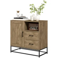 HOMCOM Buffet, Aufbewahrungsmöbel mit 2 Schubladen, offenem Fach und verstellbarem Regal, 80L x 40B x 78H cm, natur(m-1)