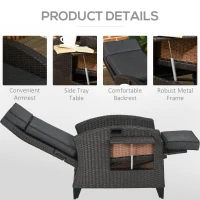 Outsunny Outdoor Recliner Chair with Adjustable Backrest and Footrest, Cushion, Side Tray, Dark Grey/Brown(m-6)