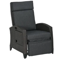 Outsunny Outdoor Recliner Chair with Adjustable Backrest and Footrest, Cushion, Side Tray, Dark Grey/Brown(m-11)