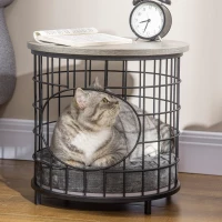 PawHut Table d'appoint pour chat 2 en 1 maison et dôme pour chat niche grotte à chat lit surélevé métal filaire avec coussin amovible - dim. Ø 40 x 40H cm(m-8)