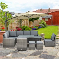 Outsunny Seven-Piece Rattan Garden Sofa Set, with Expanding Table - Grey(m-10)