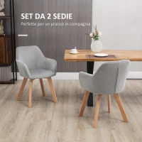 HOMCOM Set 2 Sedie per Sala da Pranzo Imbottite in Velluto con Braccioli e Gambe in Legno, Grigio(m-4)