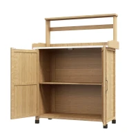 Outsunny Pflanztisch Gartentisch mit Schrank und Regalen und verzinkter Arbeitsplatte rutschfeste Gummifüße Tannenholz gelb(m-1)