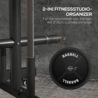 SPORTNOW Hantelscheibenablage, 6 Tragarme, 2 Hülsen für Hantelstangen, bis 200 kg, Stahl, 70 x 60 x 135 cm, schwarz(m-4)