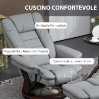 HOMCOM Poltrona con Poggiapiedi Reclinabile con Poggiatesta e Braccioli, in Pelle PU e Acciaio, 85x82x106 cm, Grigio(m-6)