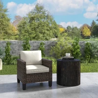 Outsunny Single Rattan Armchair, with Cushions - Brown(m-8)