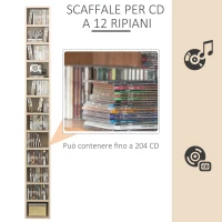 HOMCOM Mobile Libreria Porta CD a 12 Ripiani per 204 CD, in MDF e Truciolato, 21x20x175 cm, color Legno(m-4)