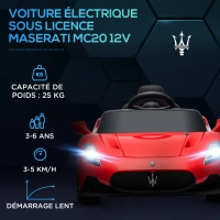 AIYAPLAY Voiture électrique pour enfants sous licence Maserati MC20 12V, Télécommande, LED, Musique et Klaxon, 3 à 6 Ans, rouge(m-4)