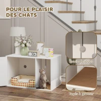 PawHut Maison de toilette chat meuble litière pour chat tapis griffoir porte avec poignées style bohème 80 x 50 x 50 cm blanc(m-7)