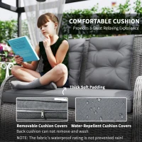 Outsunny Garden PE Rattan Dining Sofa Set, Outdoor 4 Seater Wicker Furniture, High Back Chairs with Cushions, Tempered Glass Coffee Table for Patio, Light Grey(m-5)