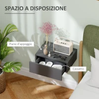 HOMCOM Comodino Sospeso Moderno con Cassetto, in Legno, 40x30x15 cm, Nero(m-5)