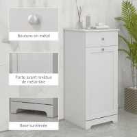HOMCOM Meuble de salle de bain avec panier à linge, meuble de rangement avec tiroir - 40L x 40l x 90,5H cm - blanc(m-5)