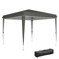 Outsunny 3 x 3 m Tente Pliante avec Sac de Transport, Tente de Jardin Réglable en Hauteur UPF 50+, Gris foncé(m-6)