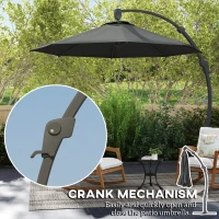 Outsunny 3(m) Garden Cantilever Parasol, Round Overhanging Umbrella with Crank Handle, Cross Base, Aluminium Frame and 360° Rotation, Banana Patio Umbrella for Outdoor Sun Shade, Grey(m-6)