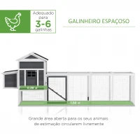 PawHut Galinheiro de Madeira 297,5x68x118cm para 3-6 Galinhas com Teto Asfáltico Porta com Trava e Caixa Ninho Branco e Cinza(m-5)