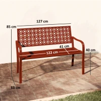 Outsunny Banc d'extérieur, Banc de jardin en acier, Dossier découpé, Accoudoirs, pour 2 personnes, Rouge(m-3)