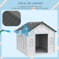 PawHut Casa para Cães 84,2x98,2x82 cm Casa para Cães com Janelas e Teto com Imitação de Telhas Casota para Cães Cinza(m-5)