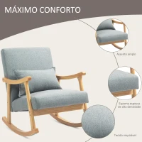 HOMCOM Poltrona Baloiço Moderna Poltrona de Amamentação com Almofada Lombar e Base de Madeira 65x87x84 cm Cinza Claro(m-5)