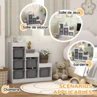 AIYAPLAY Meuble de rangement pour jouets des enfants avec 6 bacs amovibles, 3 niveaux de rangement, 96 x 38,5 x 90, gris(m-5)