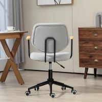 HOMCOM Cadeira de Escritório com Apoio para os Braços de Madeira e Altura Ajustável Cadeira Giratória 59x55x84-94 cm Cinza(m-8)