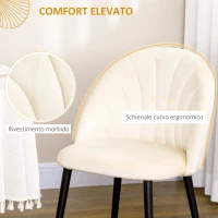 HOMCOM Set 2 Sedie da Salotto e Sala da Pranzo Imbottite, in Metallo e Tessuto Effetto Velluto Beige, 52x54x79 cm(m-6)
