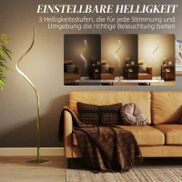 HOMCOM Stehleuchte im Spiraldesign, Fußschalter, 3 Helligkeitsstufen, 1,46 m, Gold(m-5)