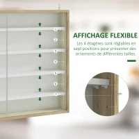 HOMCOM Vitrine pour collection vitrine murale 80 x 9,5 x 60 cm 4 étagères réglables en hauteur 2 portes coulissantes en verre(m-4)