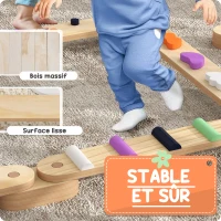 AIYAPLAY Poutre d'équilibre en bois pour enfants 3-8 ans avec pierres d'obstacle colorées, intérieur et extérieur(m-6)