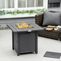 Outsunny Rattan-style Propane Gas Fire Pit Table with 40,000 BTU Burner, Square Smokeless Firepit Patio Heater with Thermocouple, Lava Rocks, Waterproof Cover, Spark Guard and Lid, Black(m-10)