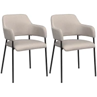HOMCOM Chaises de salle à manger, ensemble de 2, confortables, aspect lin, cadre en métal, jusqu'à 120 kg, Beige(m-1)
