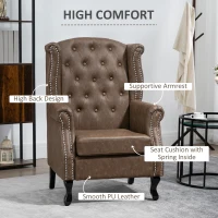 HOMCOM Wingback Accent Chair Tufted Chesterfield-style Armchair with Nail Head Trim for Living Room Bedroom Brown(m-4)