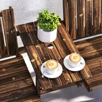 Outsunny 2-Seater Garden Bench with Table & Parasol Hole, Antique Loveseat for Porch, Patio, Carbonised Finish(m-8)