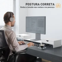 HOMCOM Suporte para Monitor com Ângulo e Comprimento Ajustável e 2 Gavetas para Escritório 60-116x22x12 cm Branco(m-6)