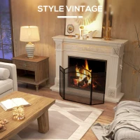 HOMCOM Pare-feu cheminée pliable 3 panneaux pare-étincelles cheminée avec motif en en chevron 96l x 1P x 60H cm métal noir(m-6)