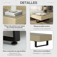 Outsunny Conjunto de Muebles Ratán de 3 Piezas Mesa de Centro Sofá Doble y Sofá de 3 Plazas con Cojines Extraíbles Beige(m-6)