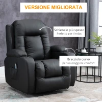 HOMCOM Poltrona Relax Reclinabile con 8 Punti Massaggio e Telecomando in Similpelle, 85x94x104cm, Nero(m-4)